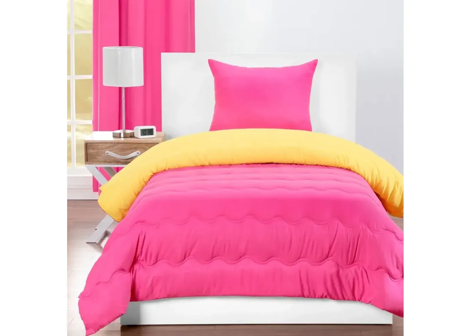 Hot Magenta Pink and Lemon Yellow Twin 3 Piece Bedding Collection