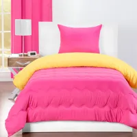 Hot Magenta Pink and Lemon Yellow Twin 3 Piece Bedding Collection