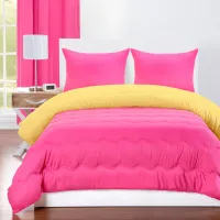 Hot Magenta Pink and Lemon Yellow Full 5 Piece Bedding Collection