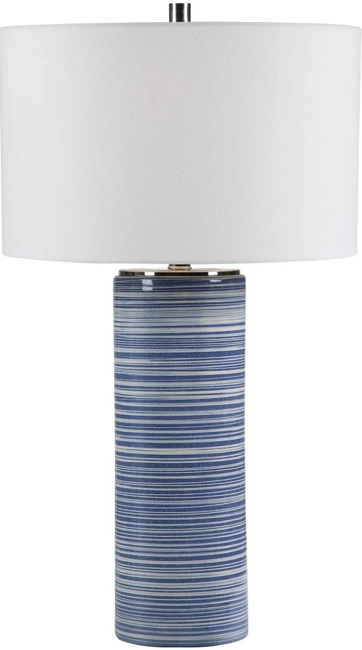 White and Indigo Blue Striped Glaze Ceramic Table Lamp