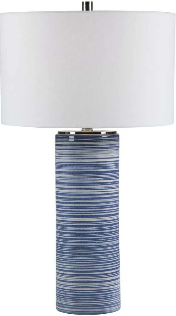 White and Indigo Blue Striped Glaze Ceramic Table Lamp