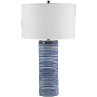 White and Indigo Blue Striped Glaze Ceramic Table Lamp