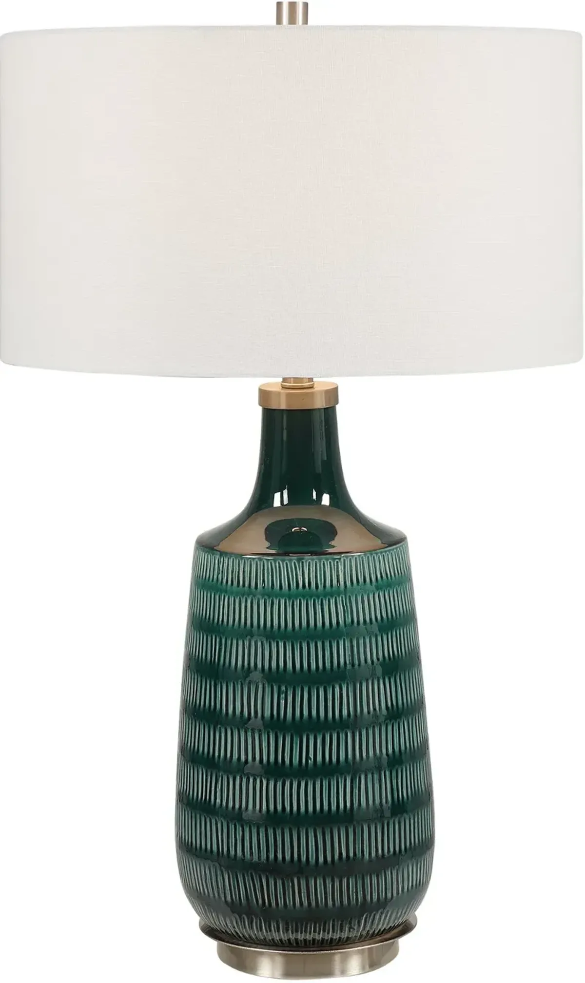 Deep Teal Glazed Table Lamp with Brushed Nickel Accents