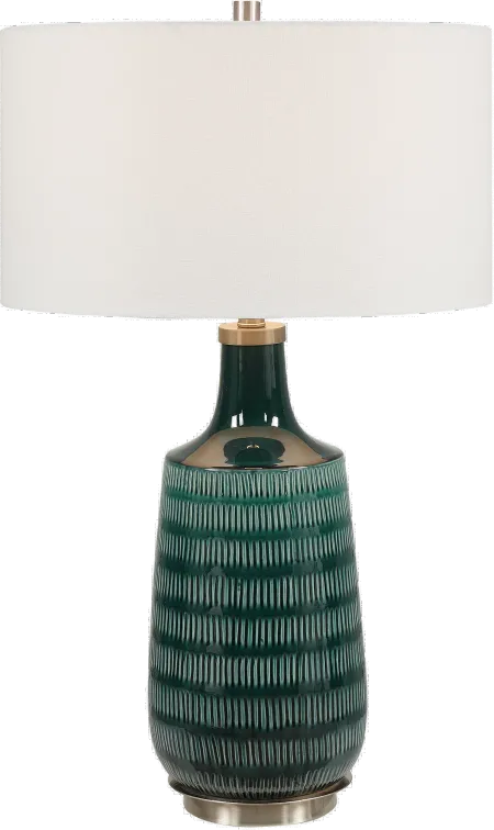 Deep Teal Glazed Table Lamp with Brushed Nickel Accents