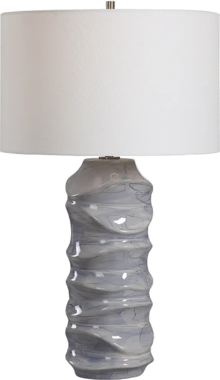 Blue and White Ceramic Sculpted Table Lamp - Waves