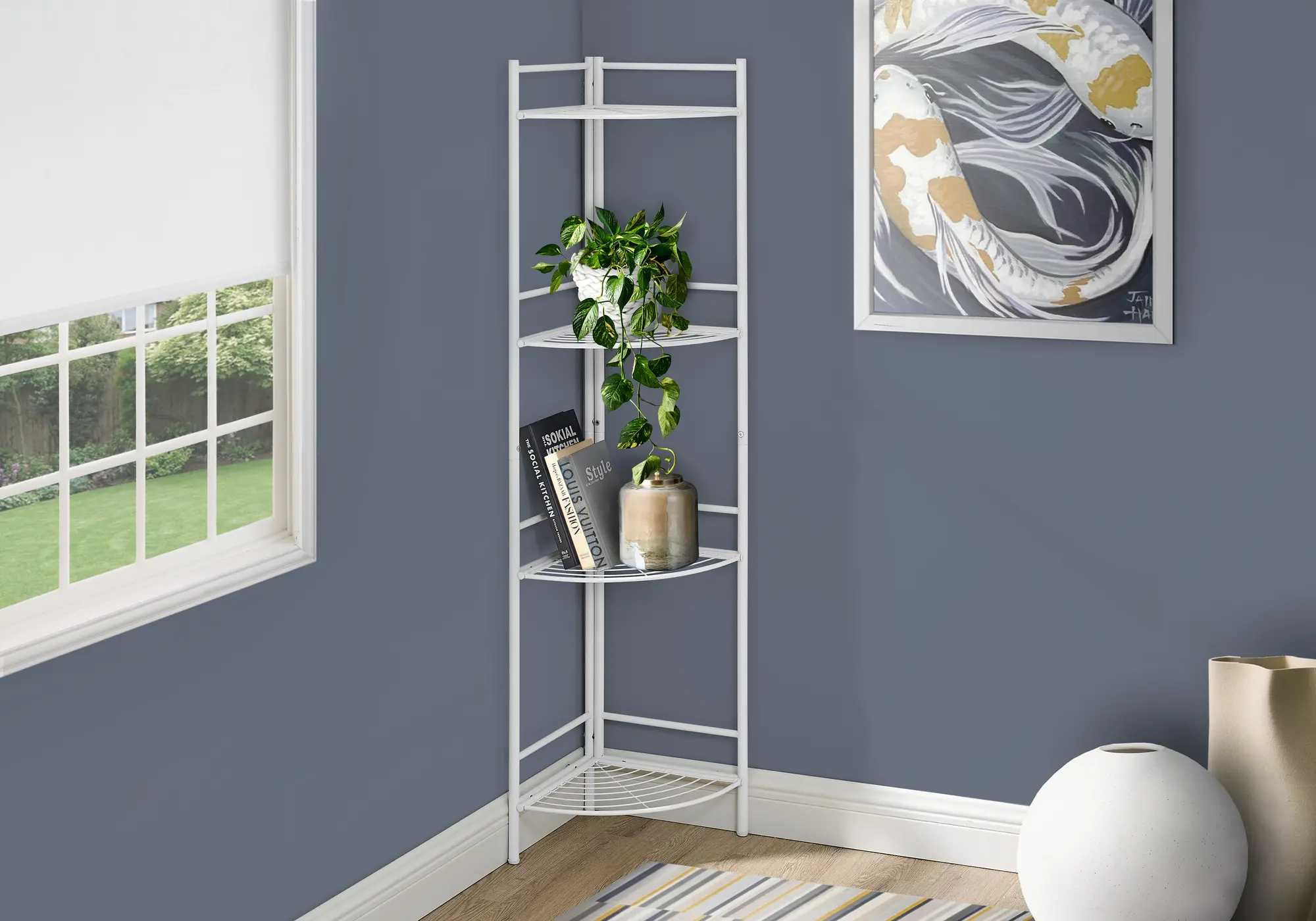 White Metal Corner Bookcase