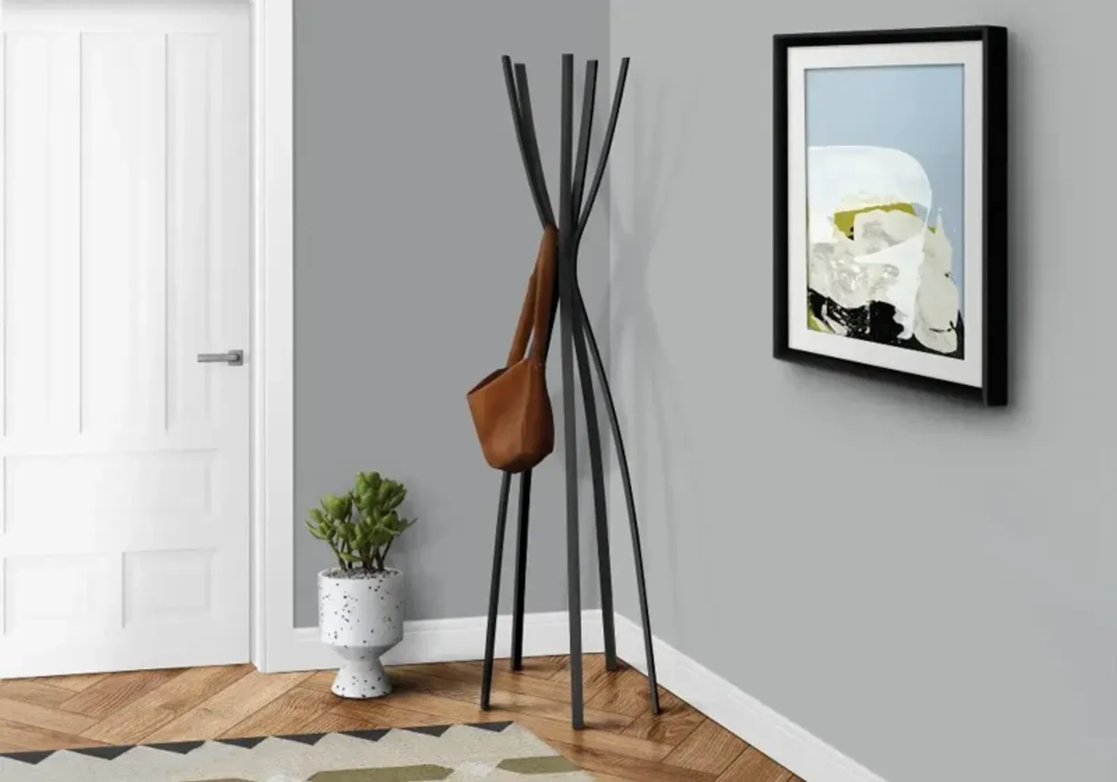 Contemporary Satin Black Metal Coat Rack