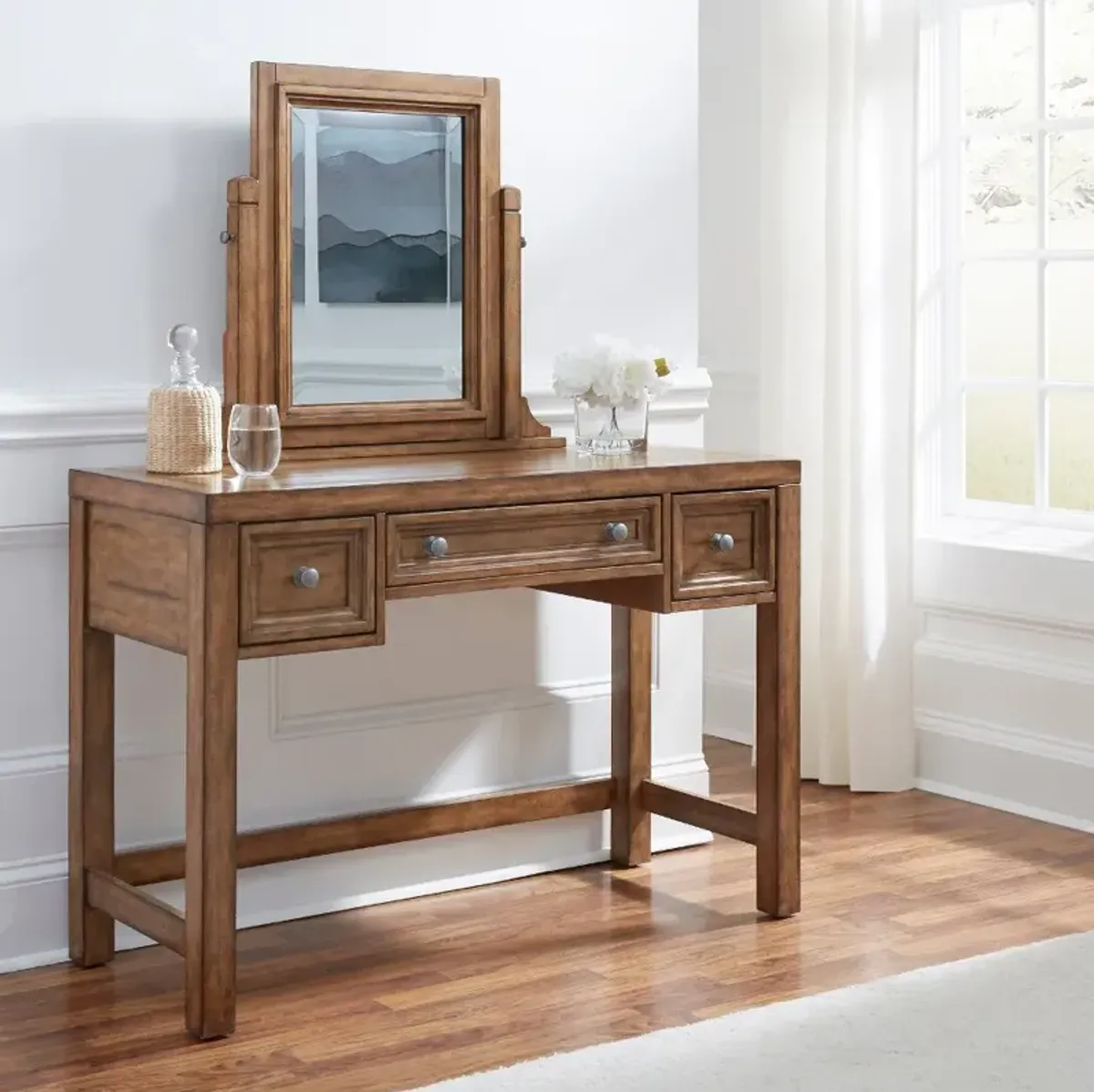 Contemporary Toffee Brown Vanity with Mirror - Sedona