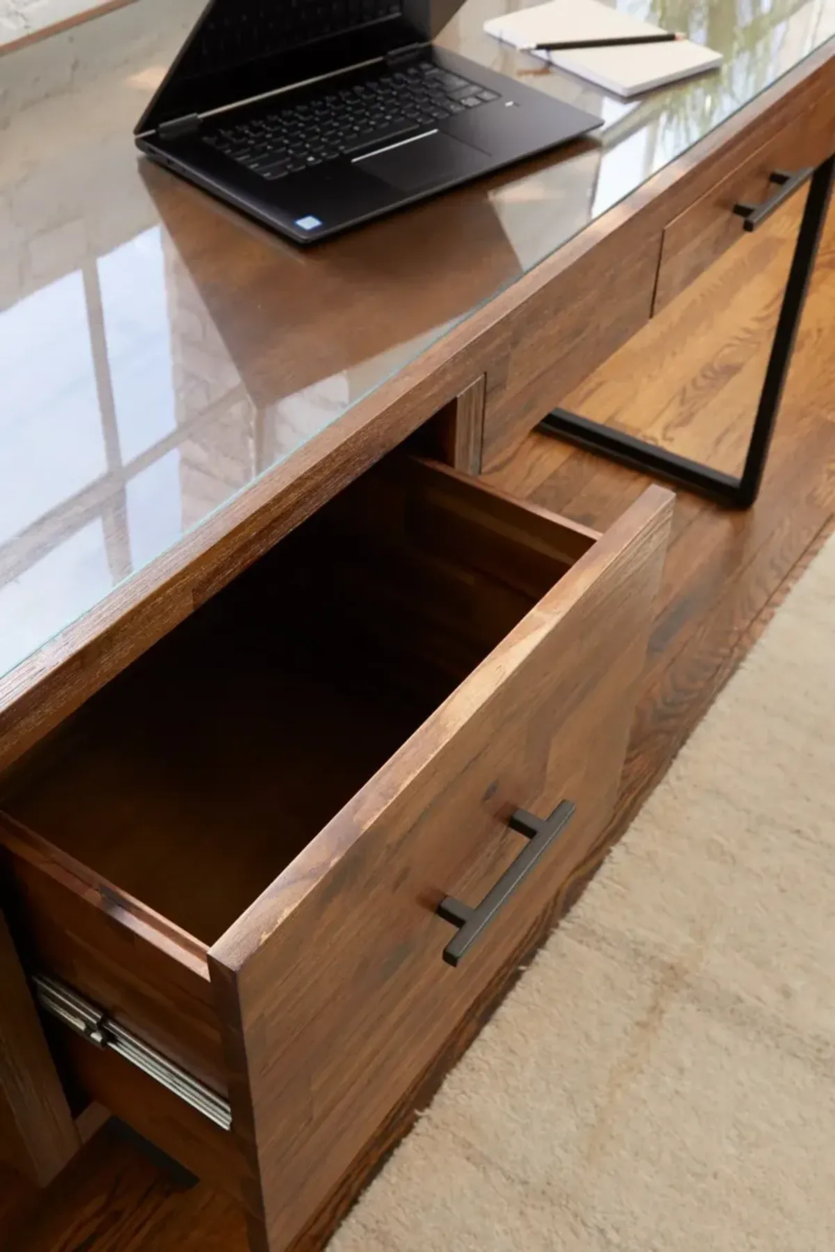 Elbert Industrial Desk with Glass Top