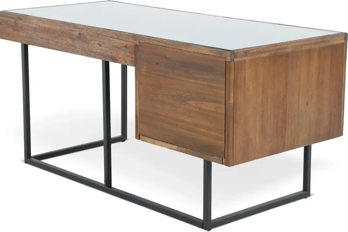 Elbert Industrial Desk with Glass Top