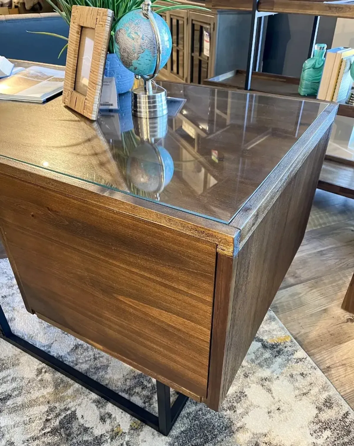 Elbert Industrial Desk with Glass Top