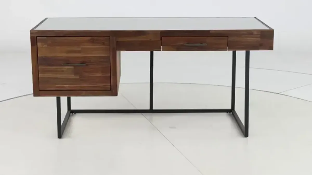 Elbert Industrial Desk with Glass Top