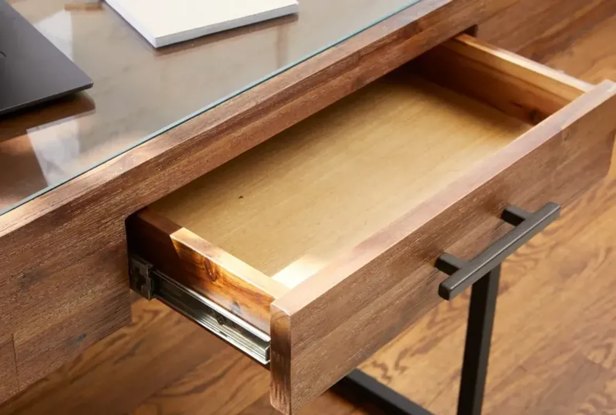 Elbert Industrial Desk with Glass Top