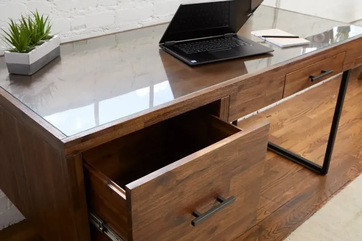 Elbert Industrial Desk with Glass Top