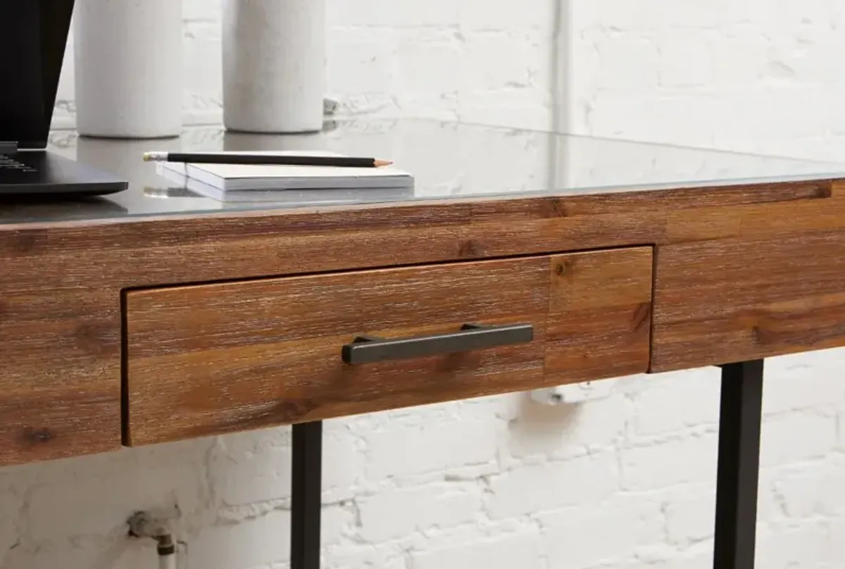 Elbert Industrial Desk with Glass Top