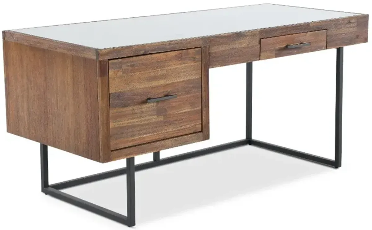 Elbert Brown Desk with Glass Top