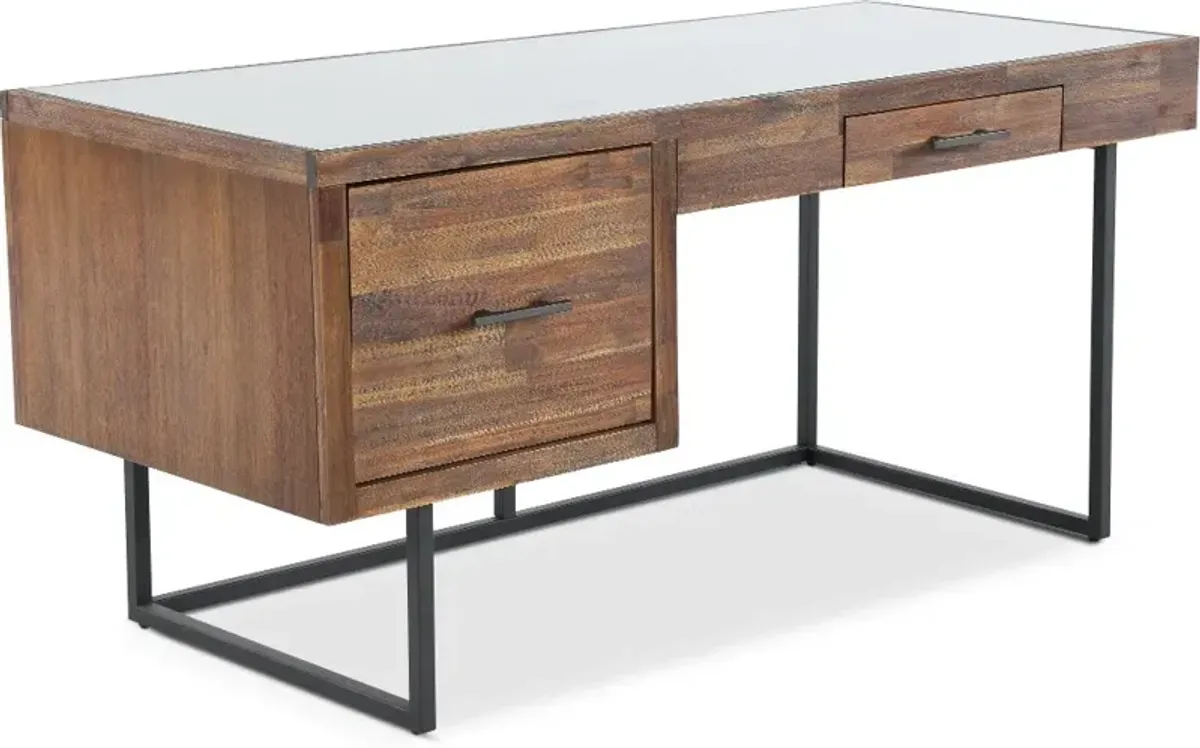 Elbert Industrial Desk with Glass Top