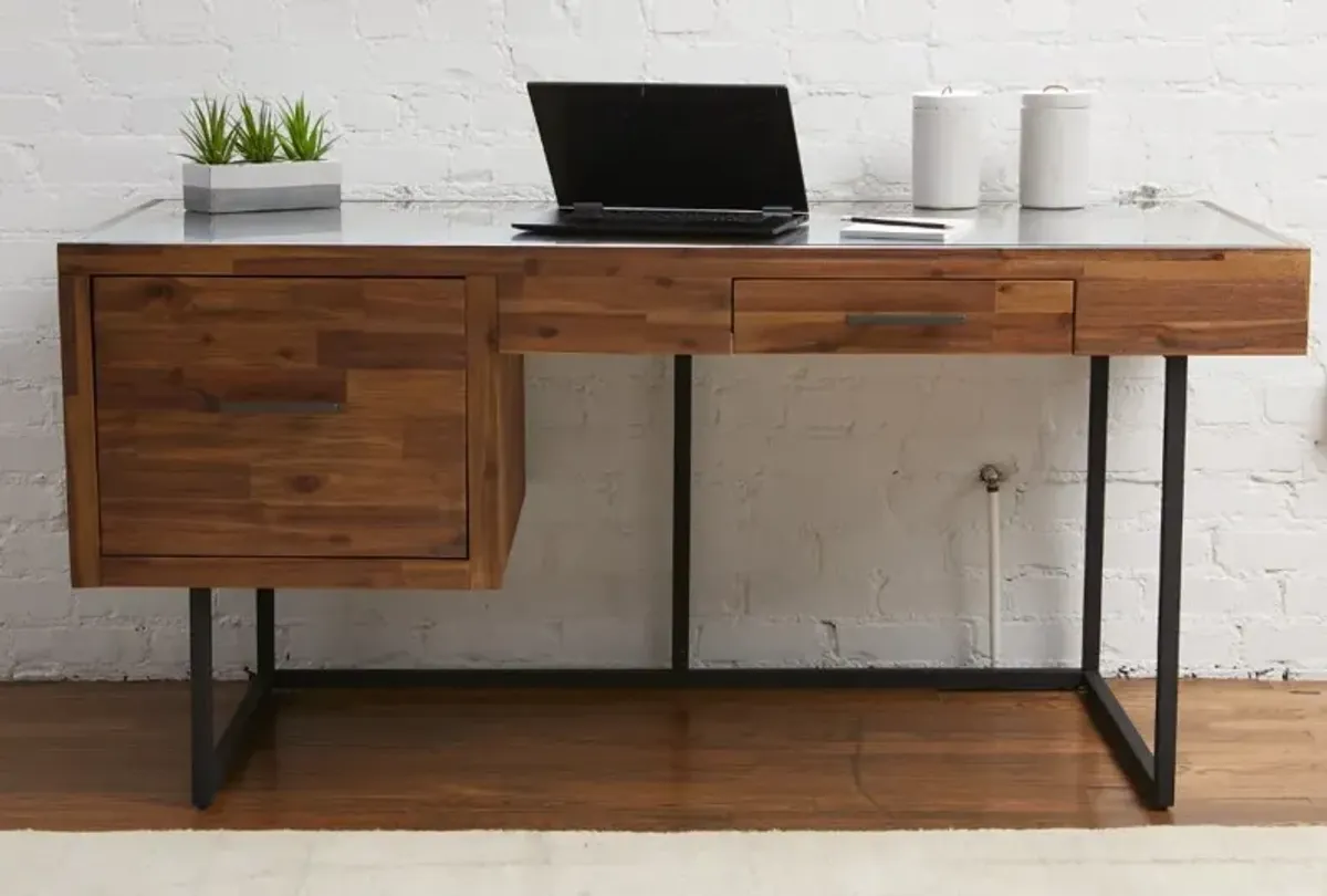 Elbert Industrial Desk with Glass Top