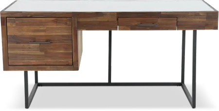 Elbert Industrial Desk with Glass Top
