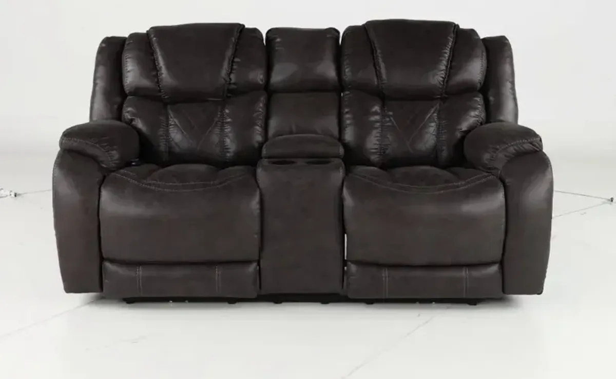 Daytona Steel Gray Power Reclining Loveseat with Console