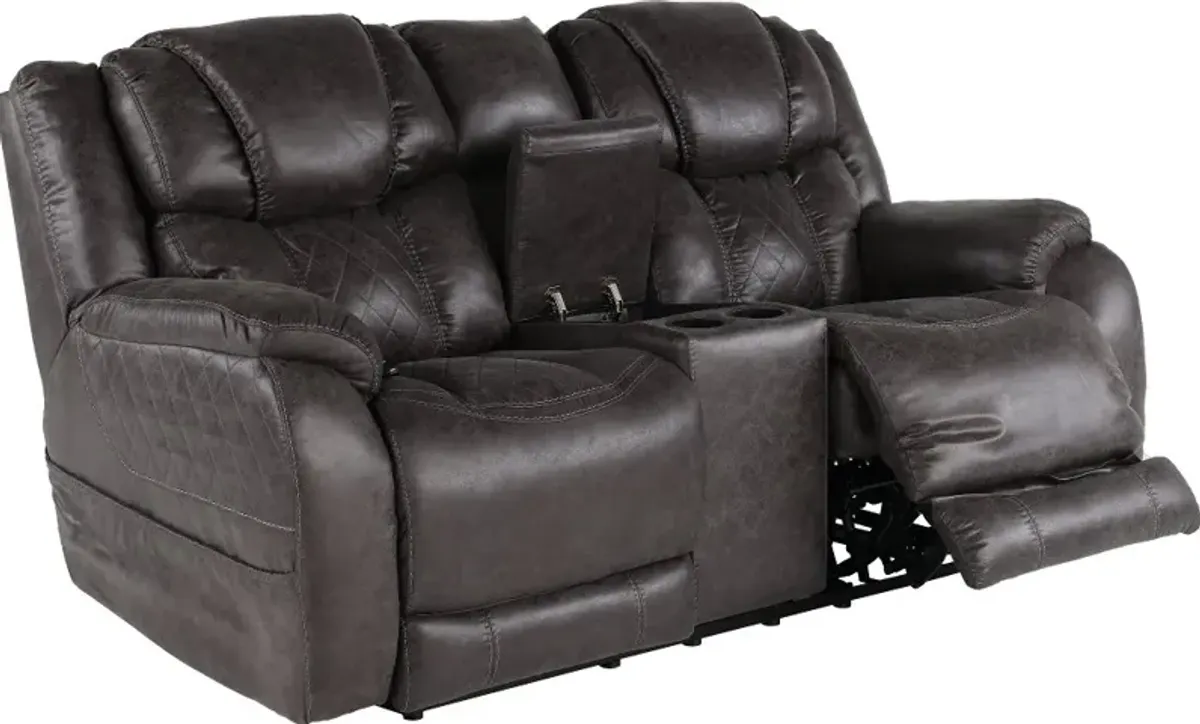 Daytona Steel Gray Power Reclining Loveseat with Console