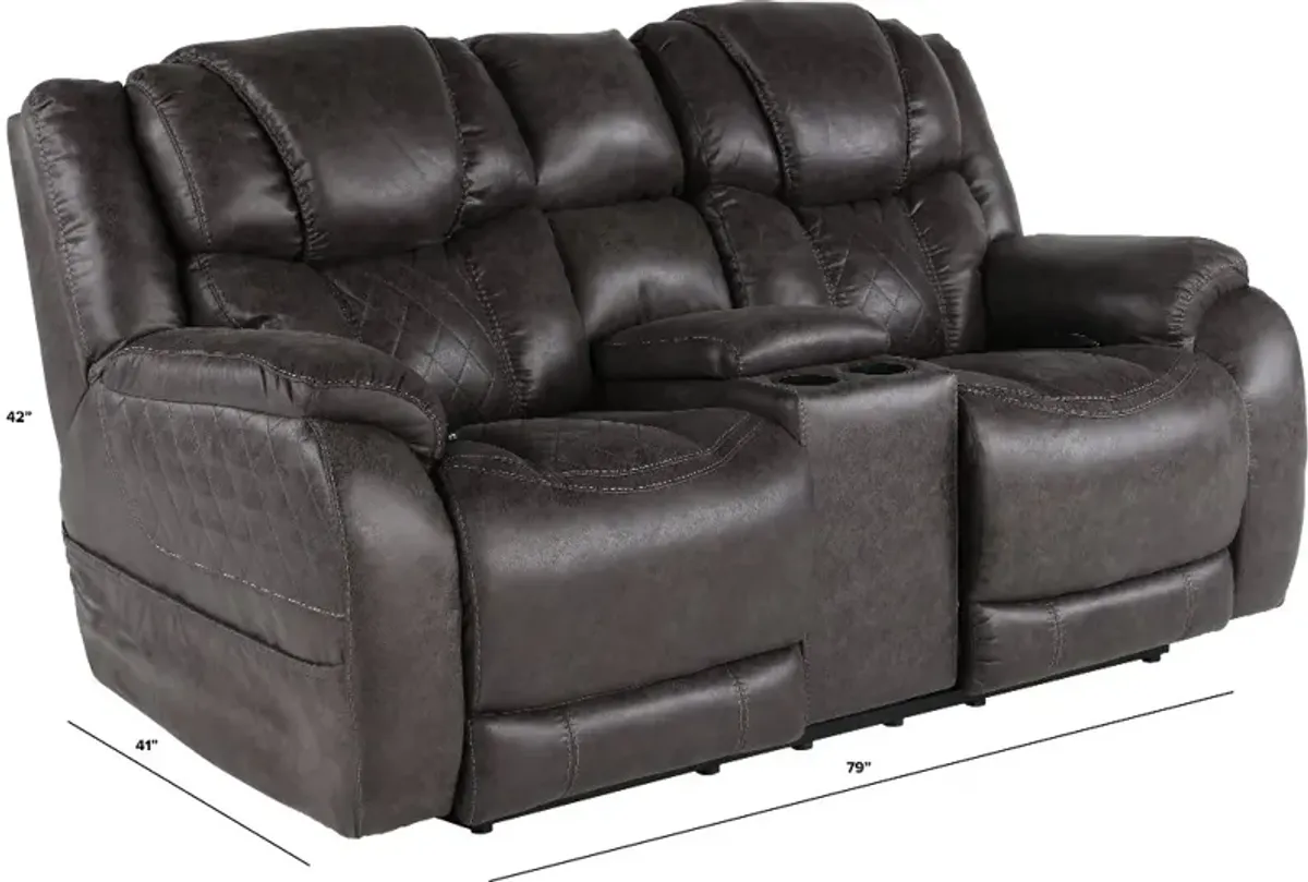 Daytona Steel Gray Power Reclining Loveseat with Console