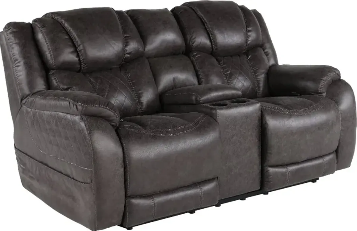 Daytona Steel Gray Power Reclining Loveseat with Console