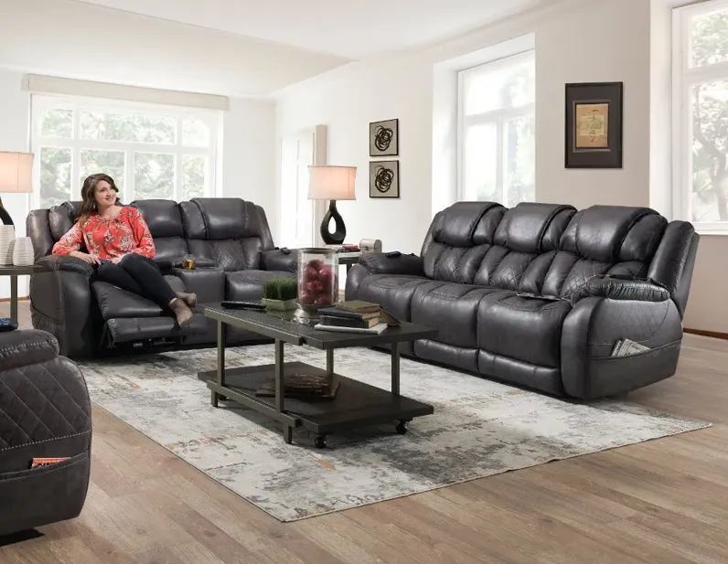 Daytona Steel Gray Power Reclining Loveseat with Console