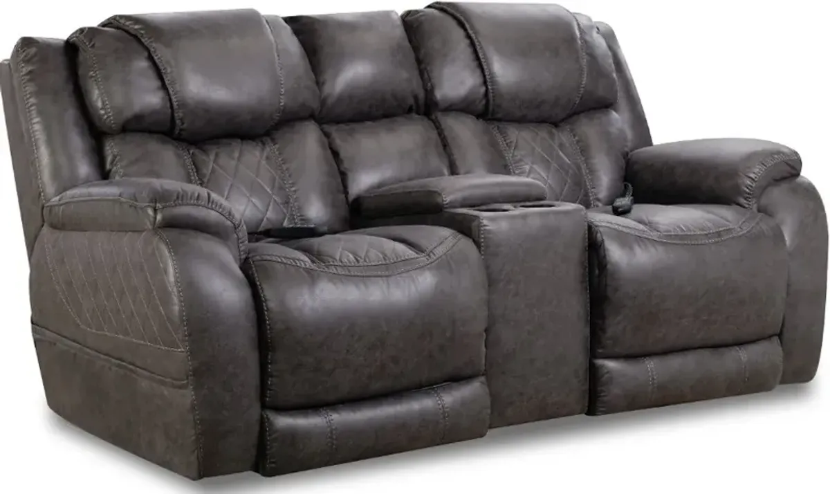 Daytona Steel Gray Power Reclining Loveseat with Console