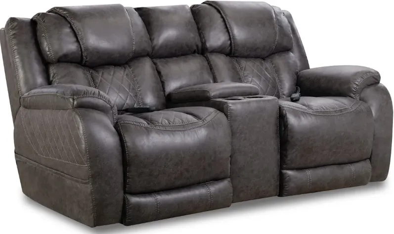 Daytona Steel Gray Power Reclining Loveseat with Console