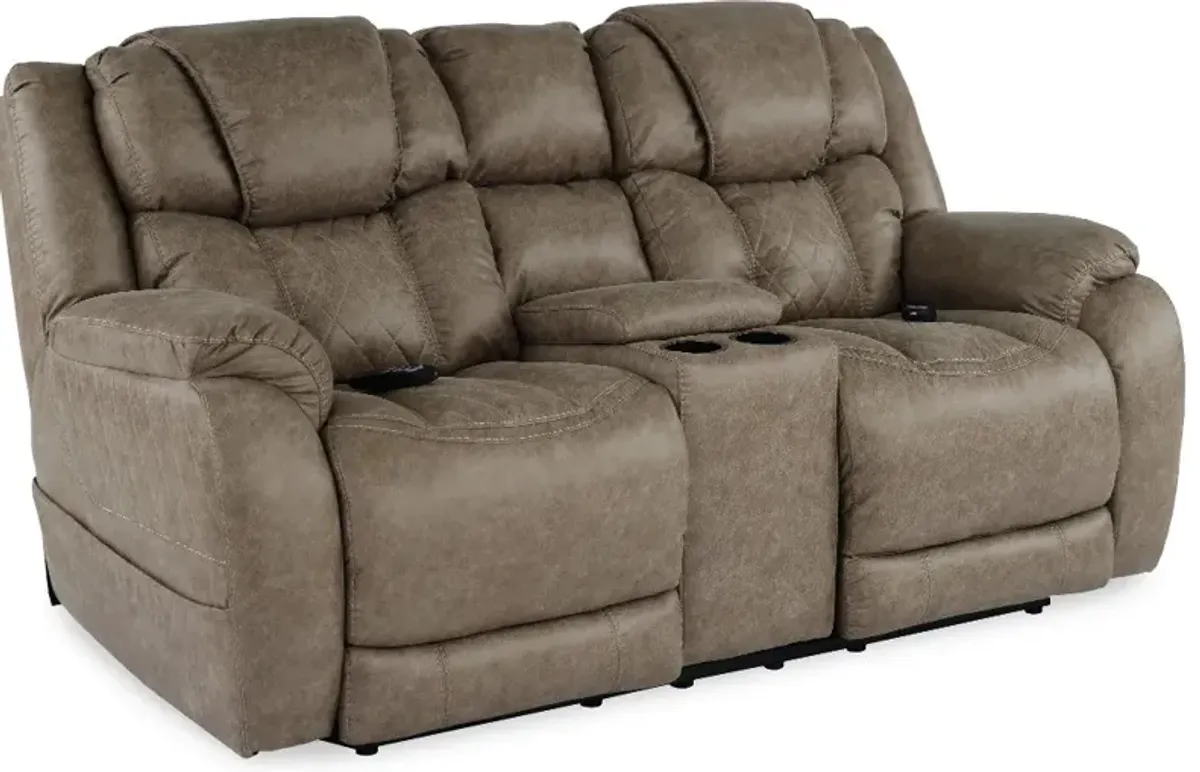 Daytona Mushroom Tan Power Reclining Loveseat with Console