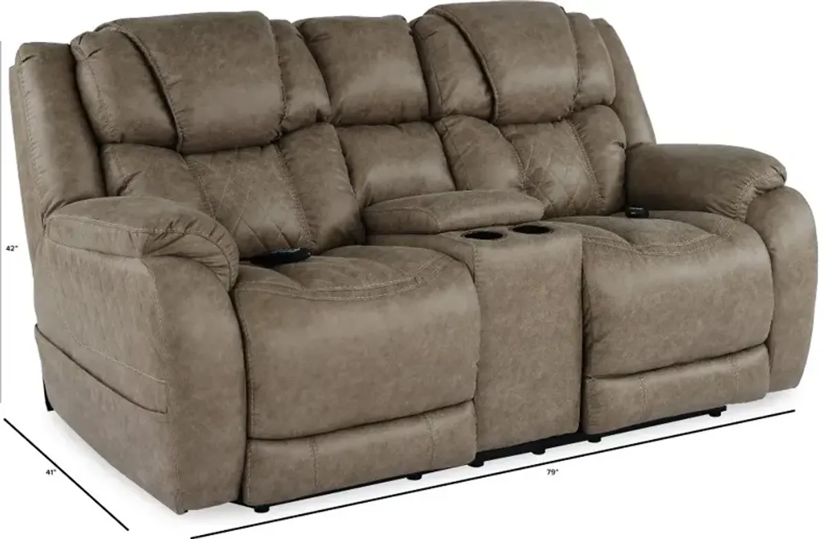 Daytona Mushroom Tan Power Reclining Loveseat with Console