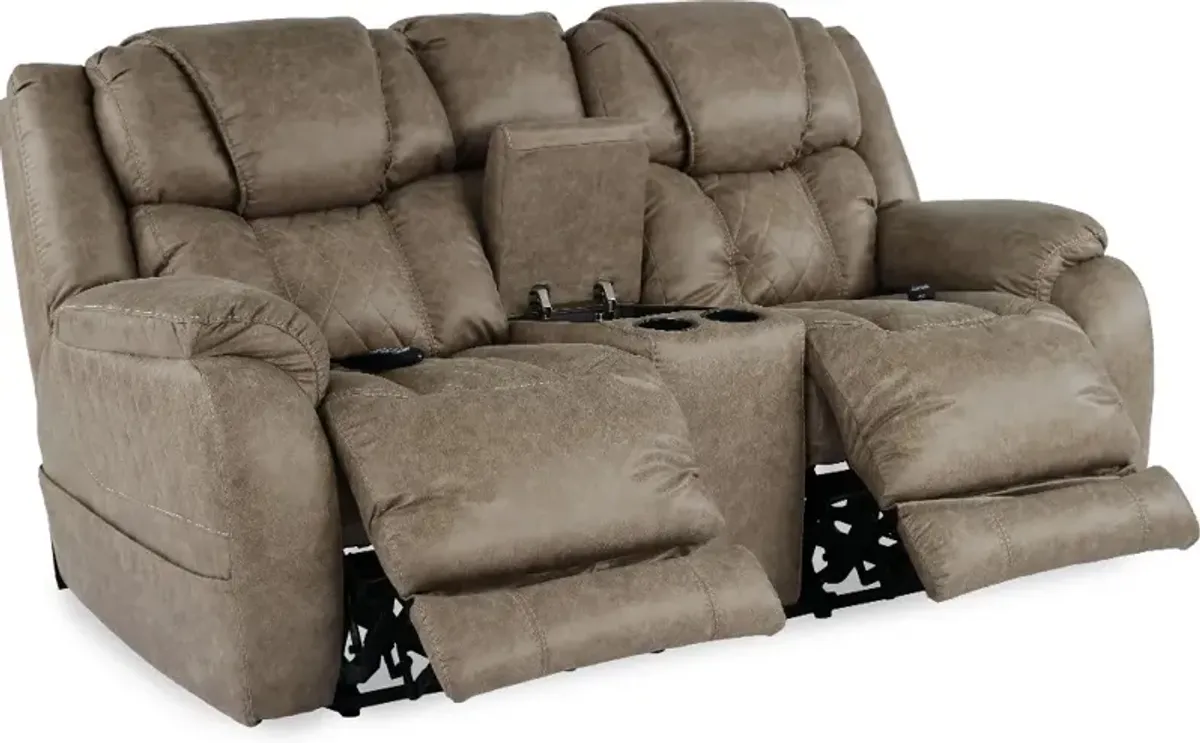 Daytona Mushroom Tan Power Reclining Loveseat with Console