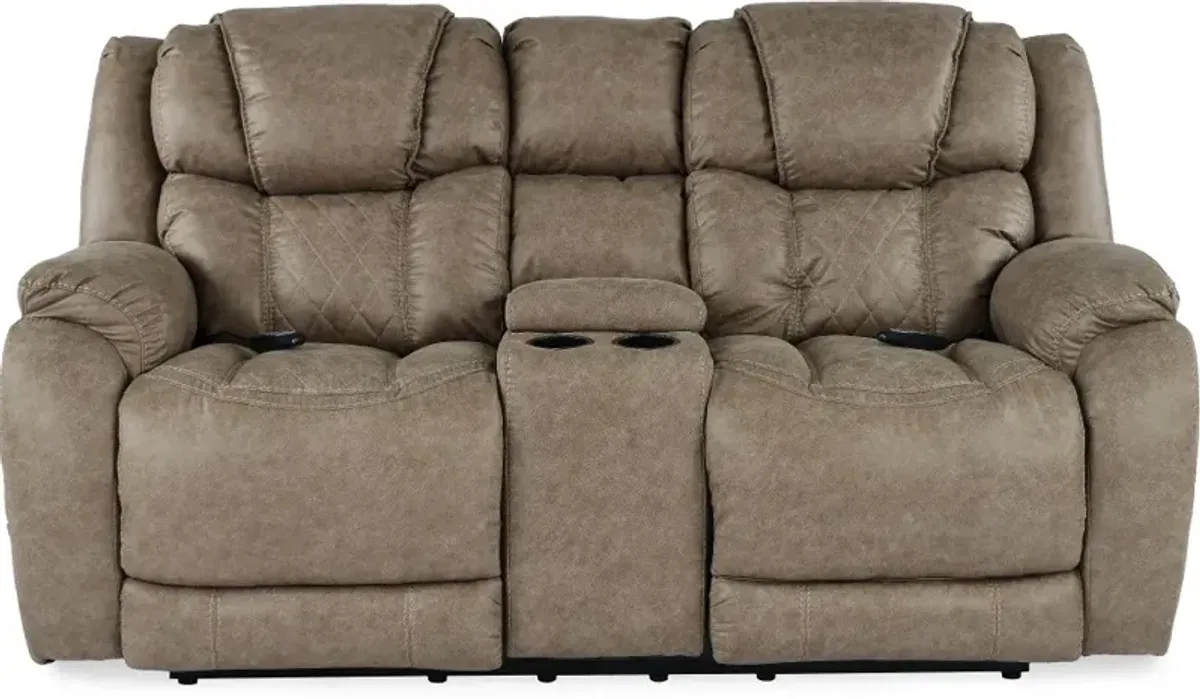 Daytona Mushroom Tan Power Reclining Loveseat with Console