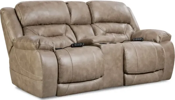 Enterprise Light Mushroom Brown Power Reclining Love Seat with Power Headrests