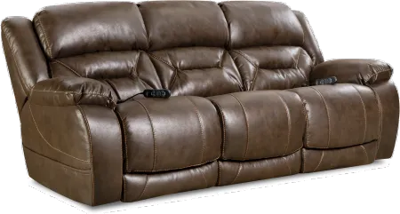 Enterprise Walnut Brown Power Reclining Sofa with Power Headrests
