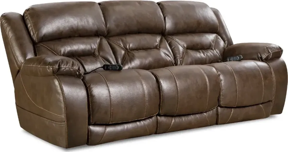 Enterprise Walnut Brown Power Reclining Sofa with Power Headrests