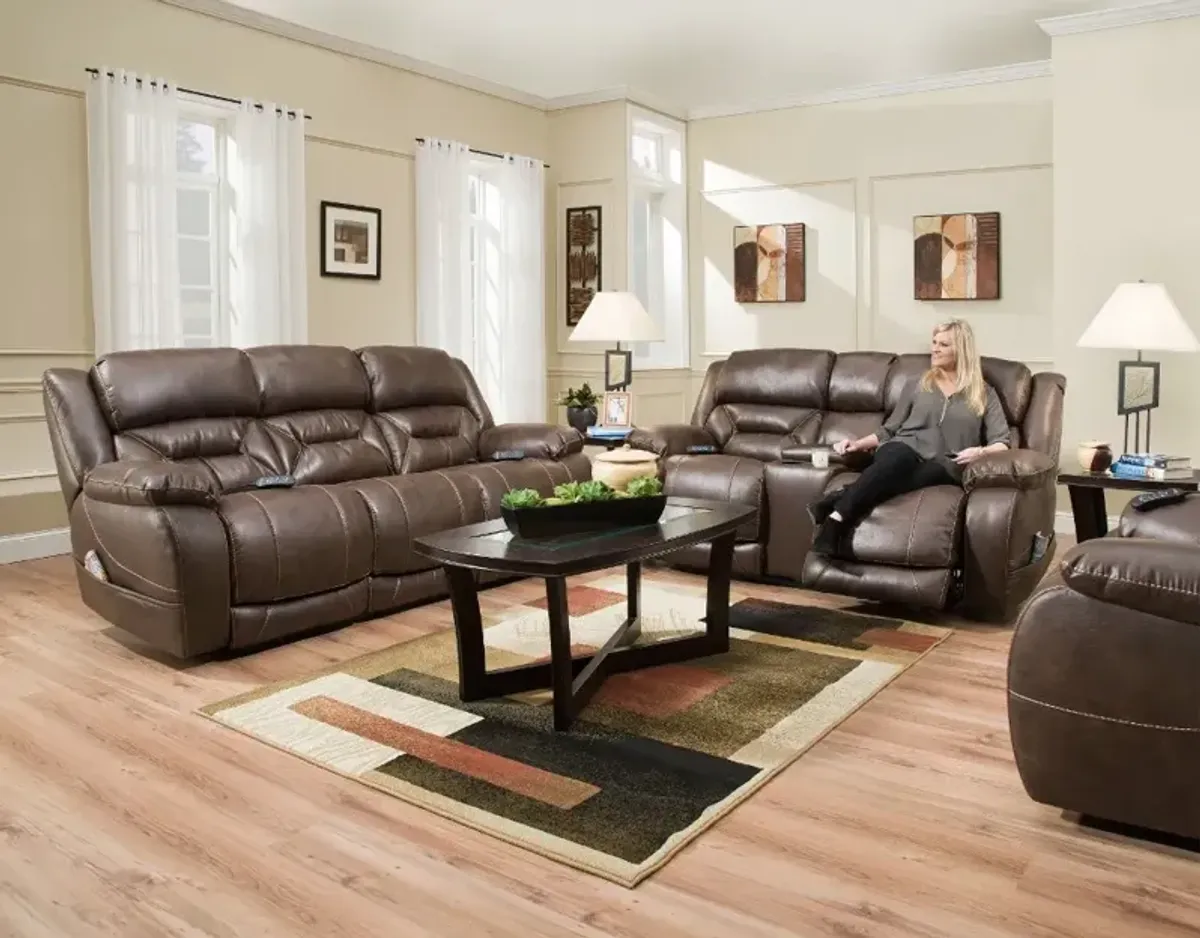 Enterprise Walnut Brown Power Reclining Love Seat with Power Headrests