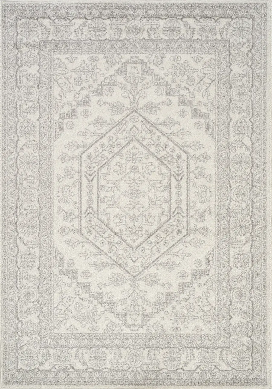 8 x 11 Large Elegant White Faded Area Rug - Focus