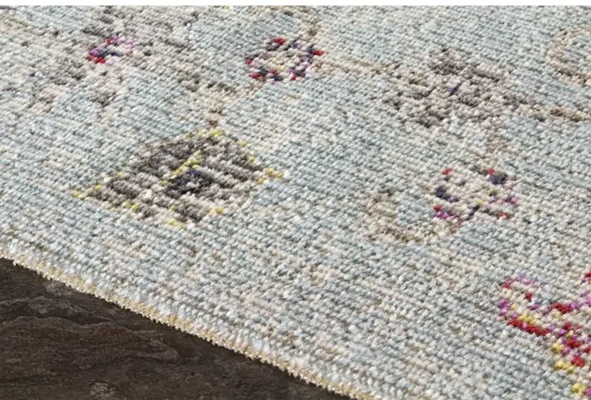 Sara 5' x 8' Blue Yellow Jewel Center Area Rug