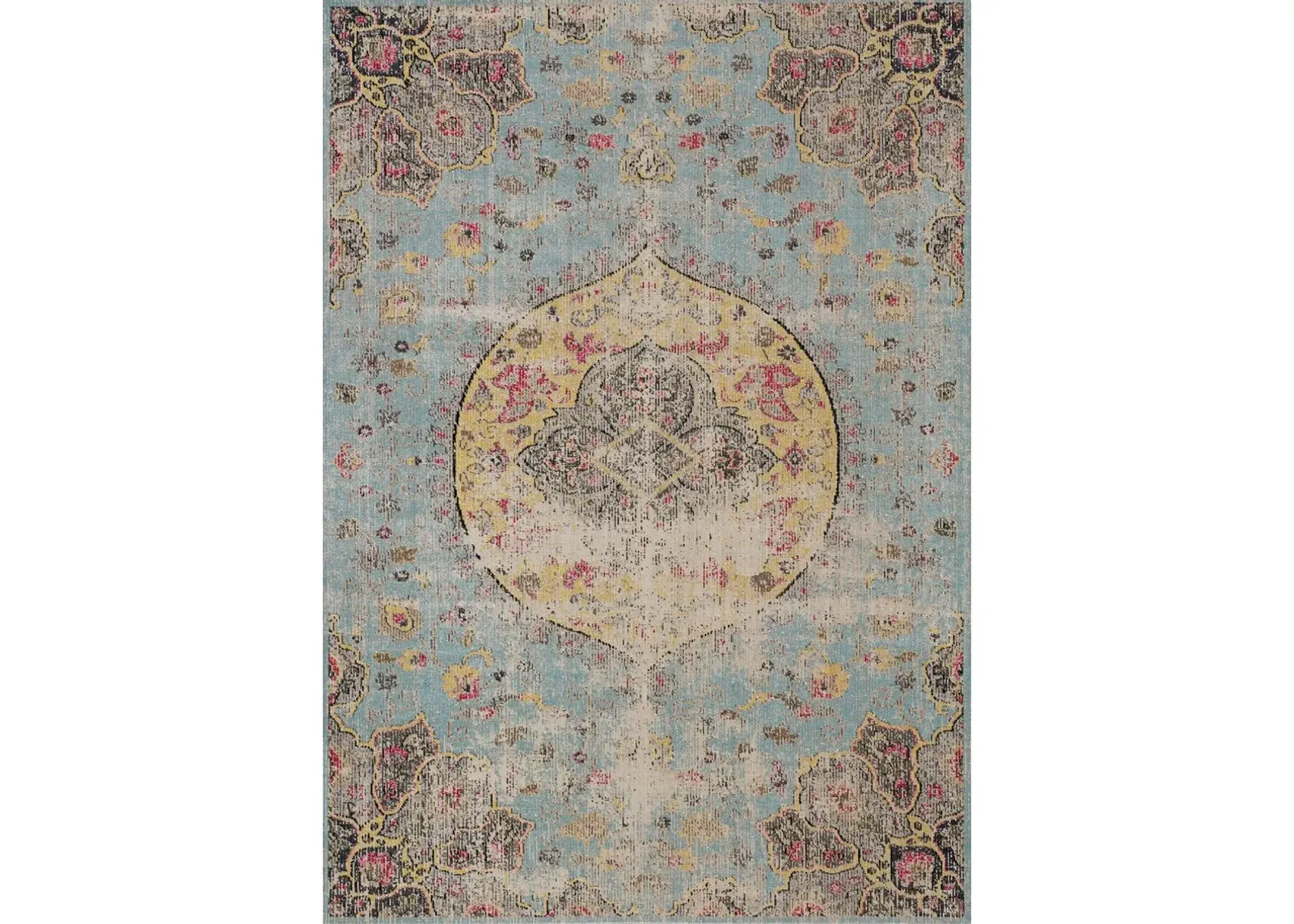 Sara 5' x 8' Blue Yellow Jewel Center Area Rug