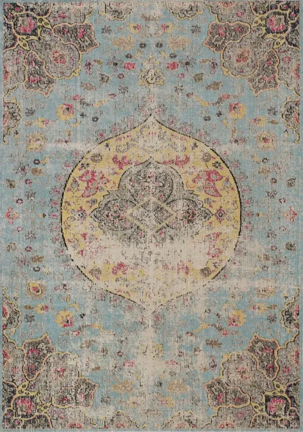 Sara 5' x 8' Blue Yellow Jewel Center Area Rug