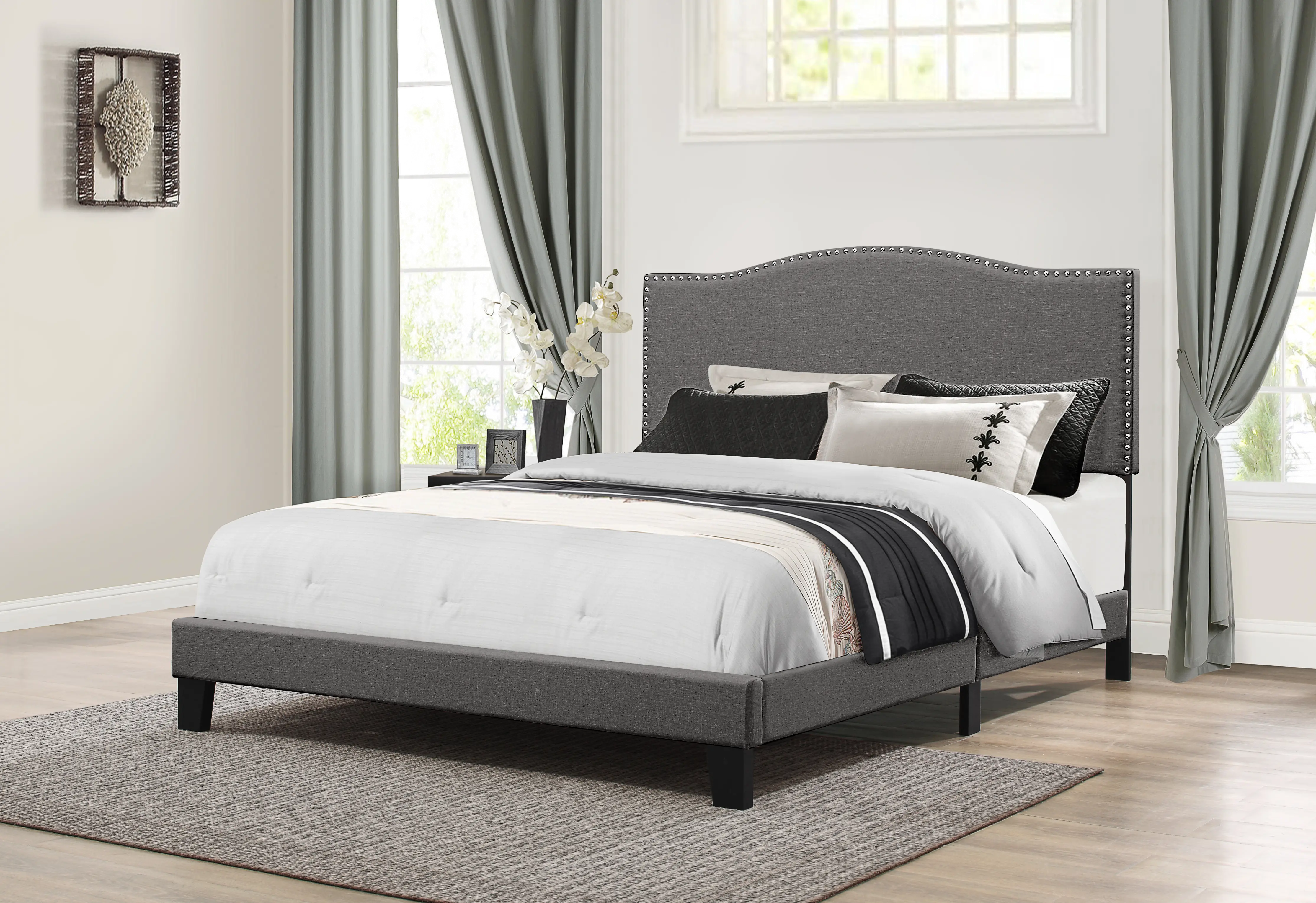 Kiley Stone Gray Queen Upholstered Bed