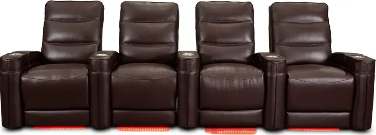 Beckett Wine Red Leather-Match 4 Piece Home Theater Seating