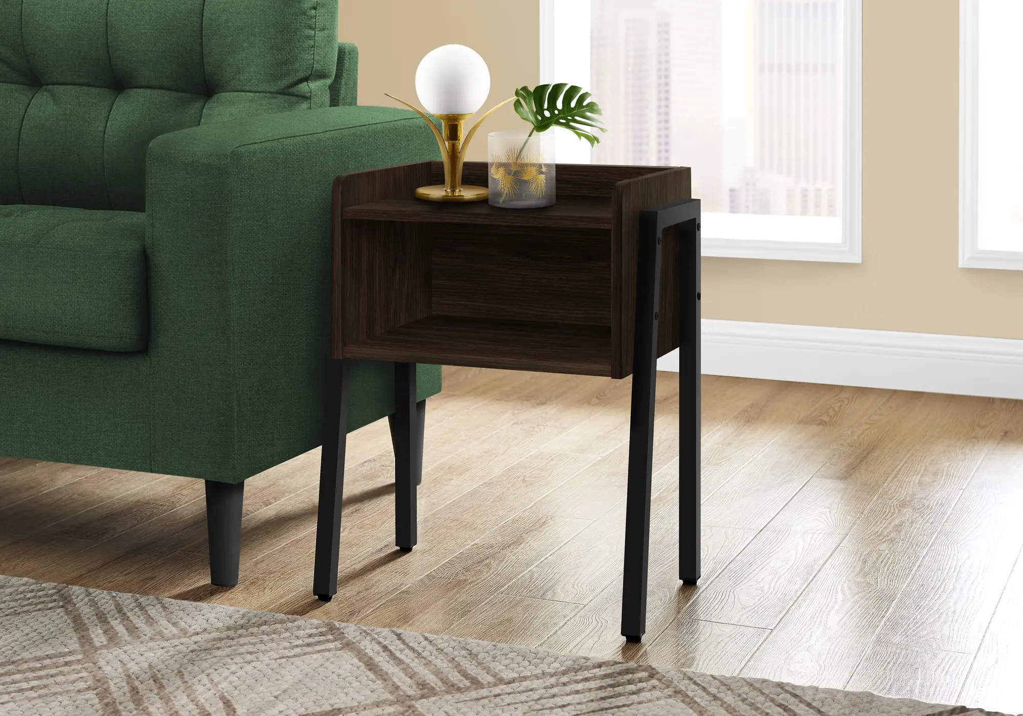 Contemporary Espresso and Black End Table - Mavis