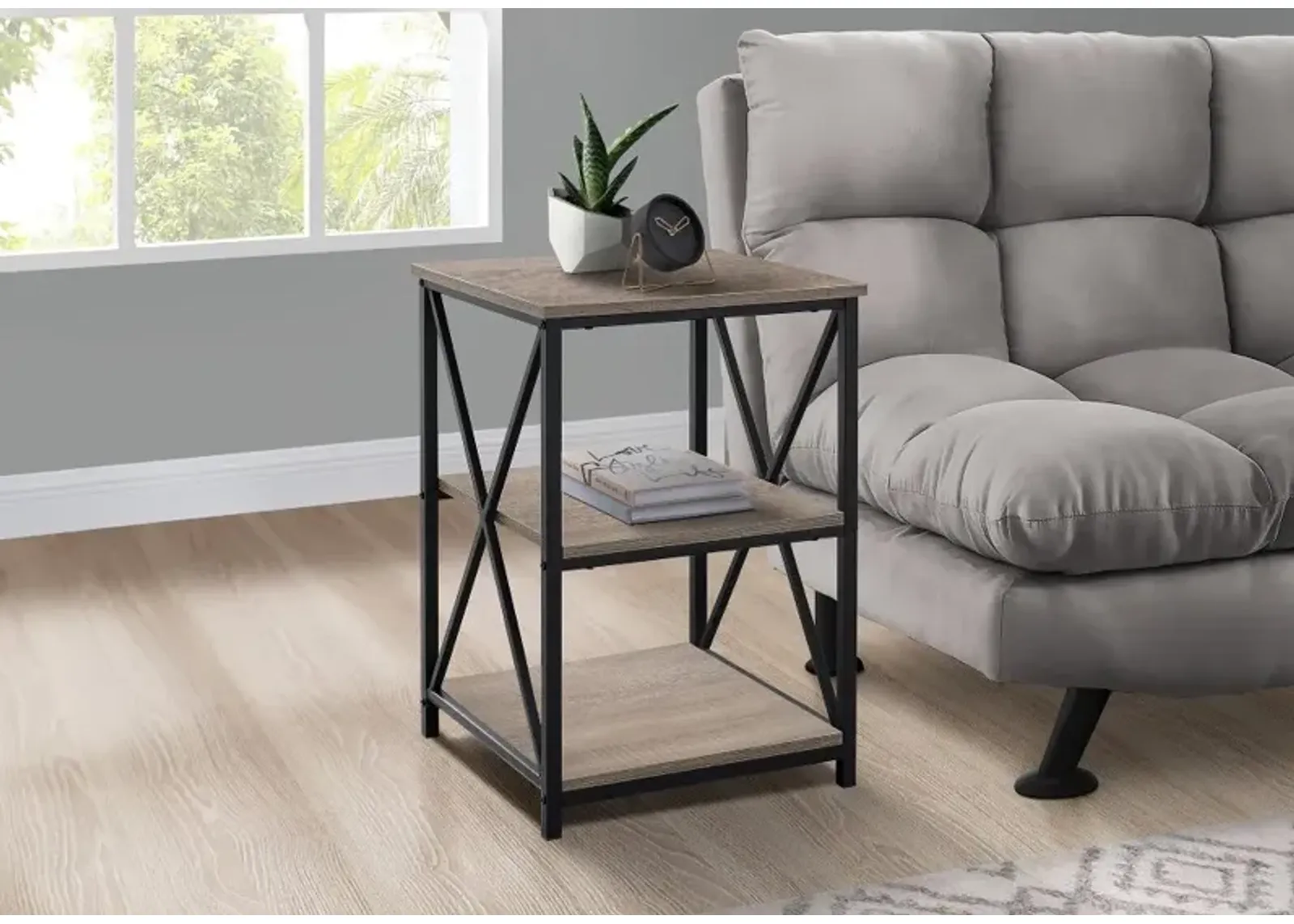 Taupe and Gray End Table - X Frame