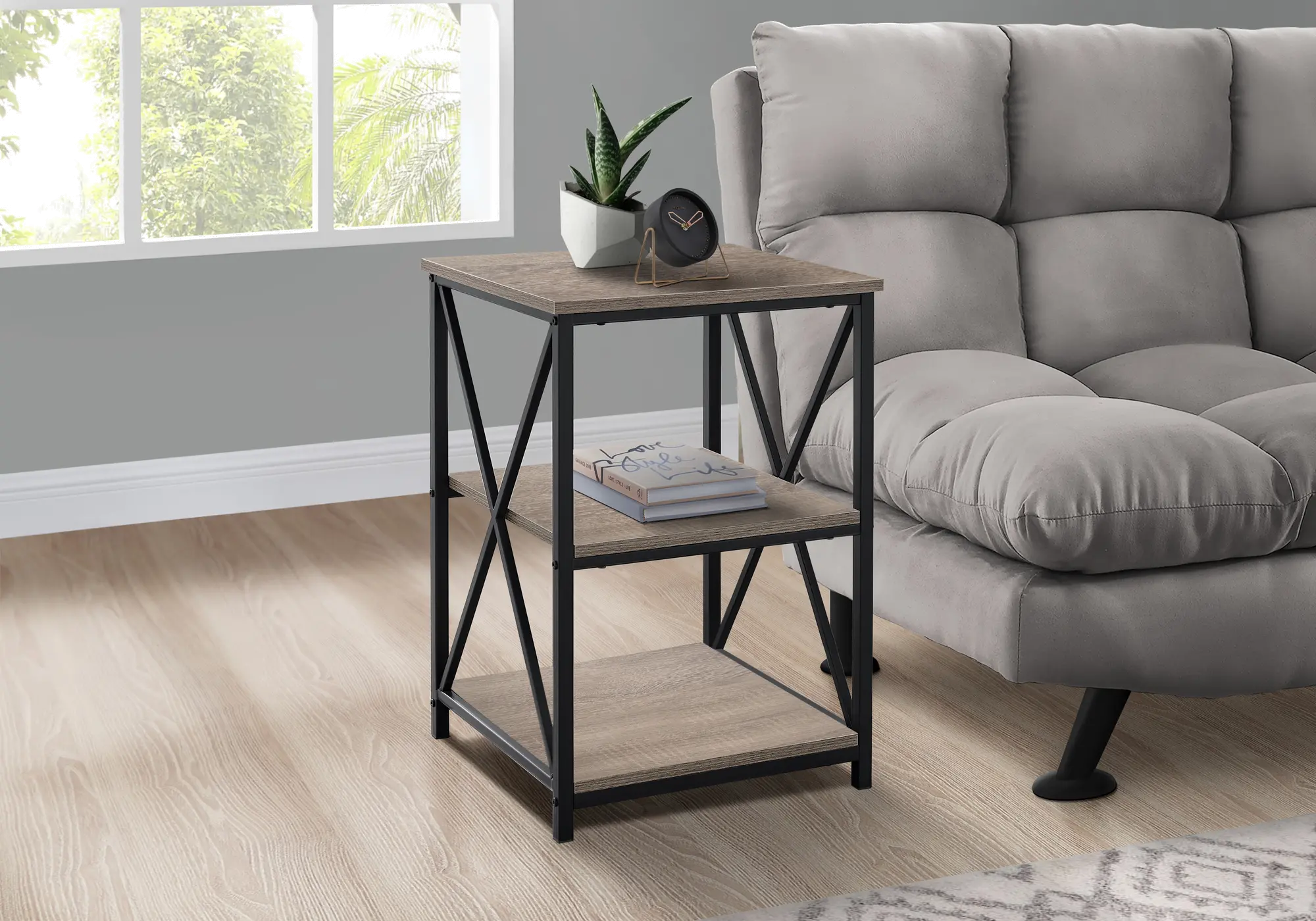 Taupe and Gray End Table - X Frame