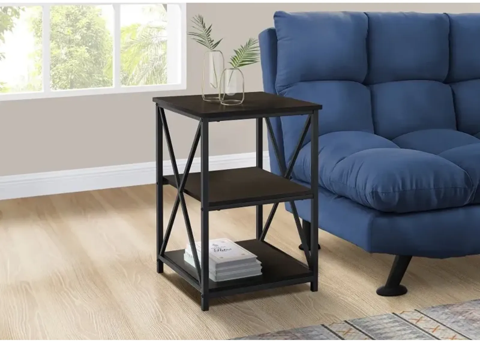 Espresso and Black End Table - X Frame