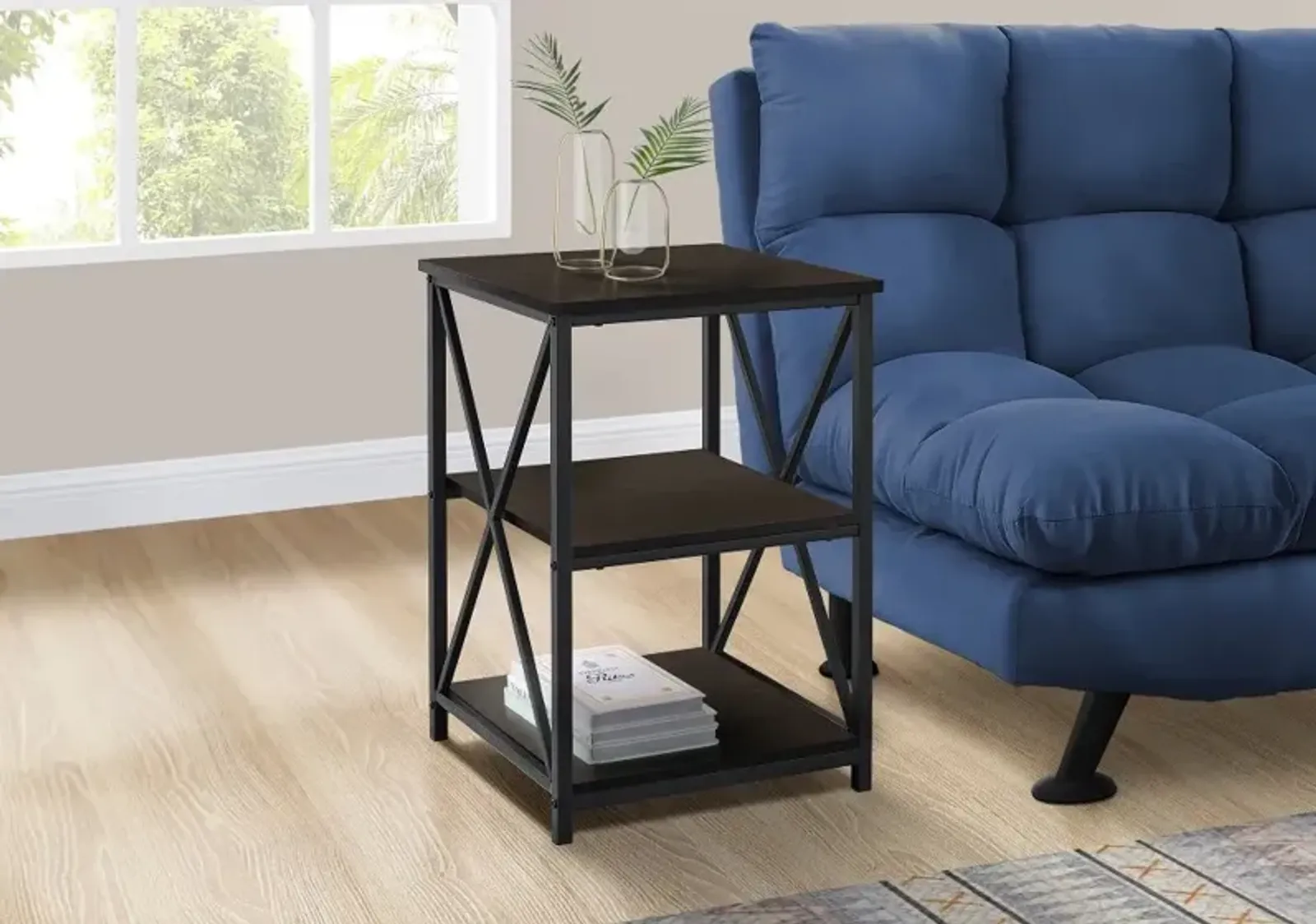 Espresso and Black End Table - X Frame