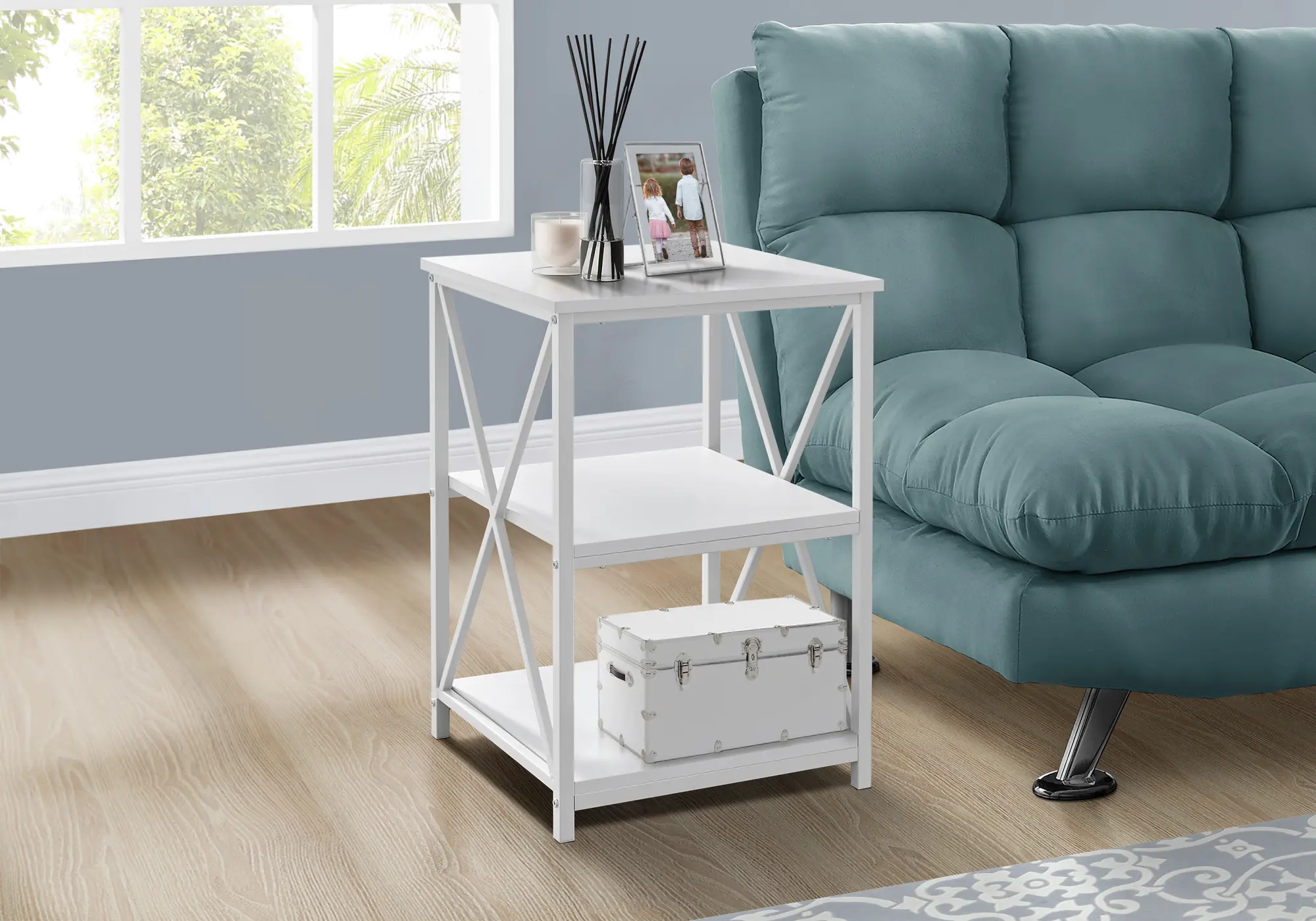 Contemporary White End Table - X Frame